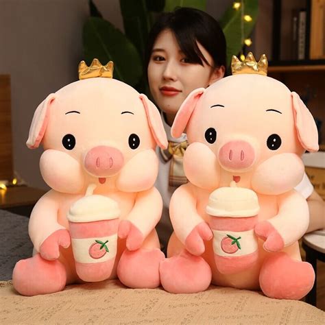 Cute Pig Soft Plush, Pig Drinking Milk Tea Stuffed Animal - Quymart.com