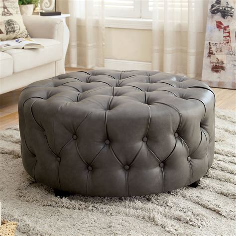 House of Hampton Turquoise Leather Tufted Round Ottoman | Round tufted ...