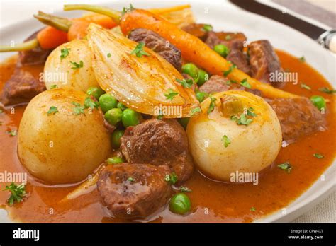 A French dish, navarin of lamb is a lamb stew with root vegetables, often served at Easter Stock ...