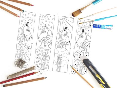 Whimsical Horse Coloring Bookmarks - Etsy