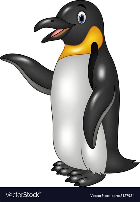 Illustration of Cute funny emperor penguin presenting isolated on white ...