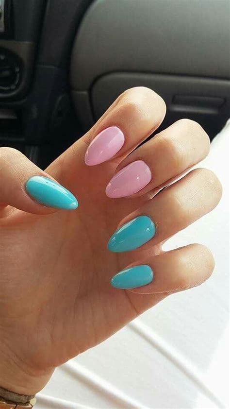 Blue and pink nails | Unghie, Unghie forme, Unghie idee