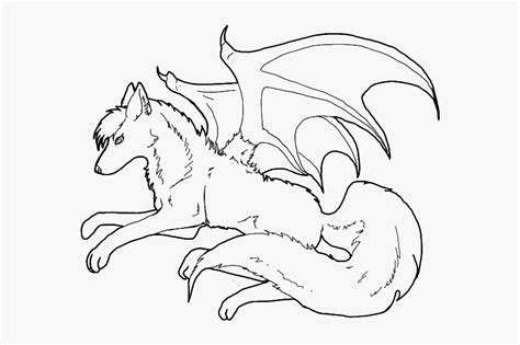 Anime Wolf Coloring Pages To Print Wolves With Wings - Line Art, HD Png ...