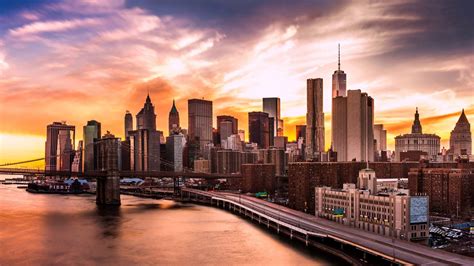 Download New York City Skyline Sunset Wallpaper | Wallpapers.com