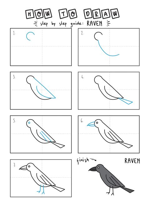 How To Draw a Black Raven (Bird) - Easy Tutorial for Kids - Rainbow Printables