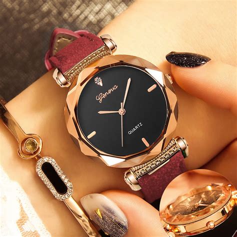 Geneva Elegant temperament Women 's Leather Band Geneva Analog Quartz ...