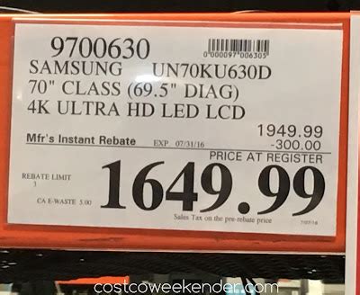 Samsung UN70KU630D 70" Ultra HD LED LCD TV | Costco Weekender