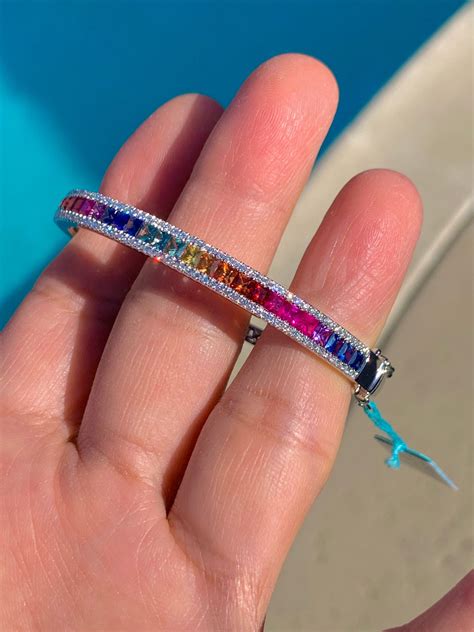 Rainbow Sapphire Bracelet Fancy Color Sapphire Bangle 18K | Etsy