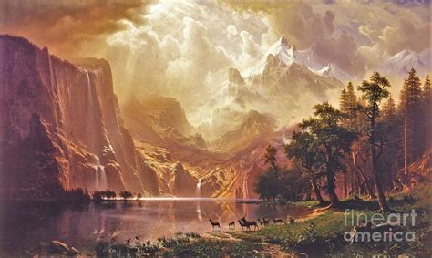 Among The Sierra Nevada Mountains California By Albert Bierstadt Painting by Rory Cubel - Fine ...