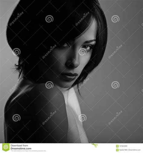 Beautiful Makeup Woman with Short Hair Style, Red Lipstick Stock Photo ...