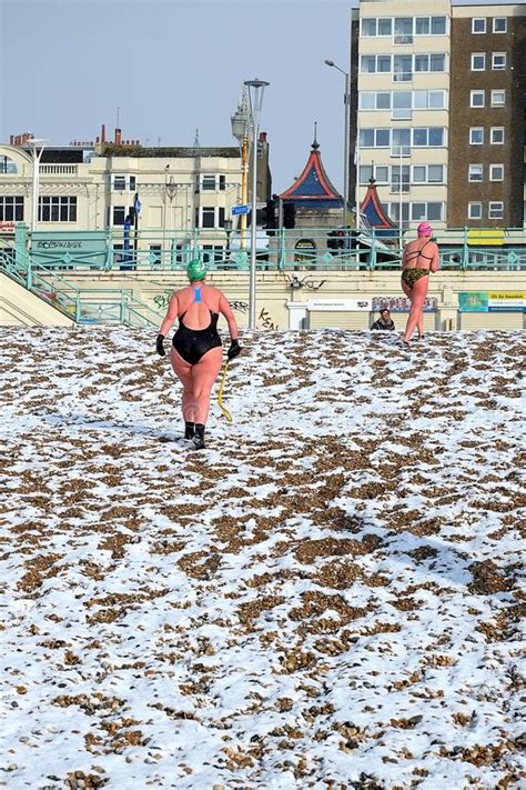 Winter Swimmers on Brighton Beach in February 2018 Editorial Image ...