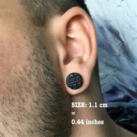 Mens African one stud Black earrings for him Ethnic jewelry | Etsy