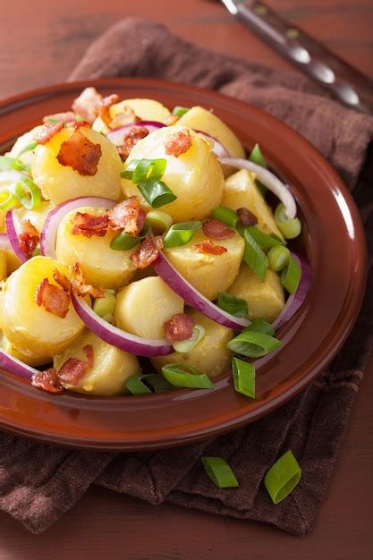 Premium Photo | Potato salad with bacon onion mustard