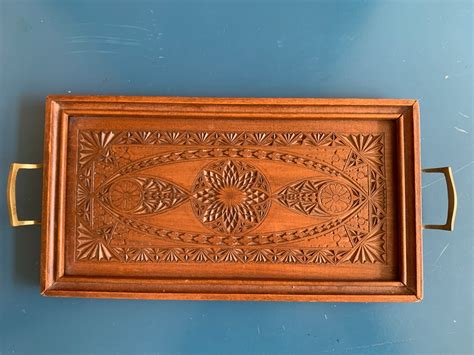 20s Antique Wooden Tray Handles Carved Serving Tray Geometric - Etsy ...