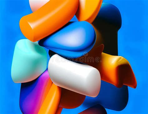 3D Digital Illustration of a Bunch of Colorful Abstract Elongated Shapes on Blue Background ...