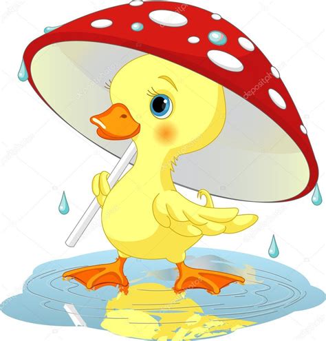 Cute duckling wearing rain gear under mushroom umbrella | Pájaros bonitos, Dibujos de animales ...