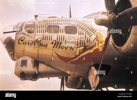 The nose art of a B-17 Flying Fortress (serial number 43-37907) nicknamed 'Carolina Moon' of the ...