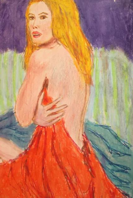 VINTAGE PASTEL PAINTING nude female portrait $78.40 - PicClick