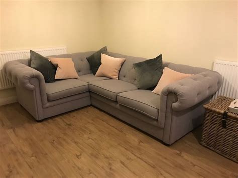 REDUCED: Grey Left-Hand Facing Corner Sofa - Chesterfield Style Sofa | in Bishops Stortford ...