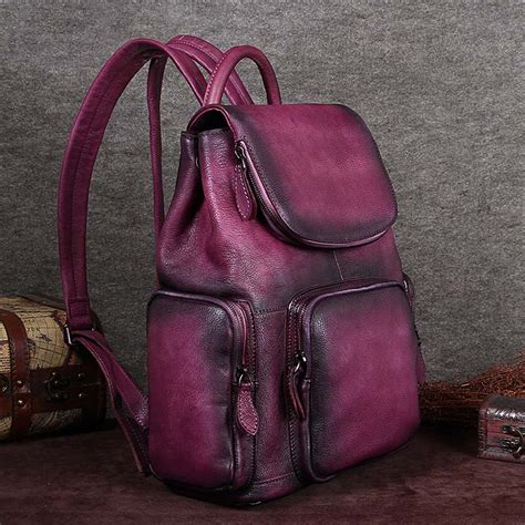 Vintage Womens Brown Leather Backpack Purse Designer Laptop Book Bag f – igemstonejewelry