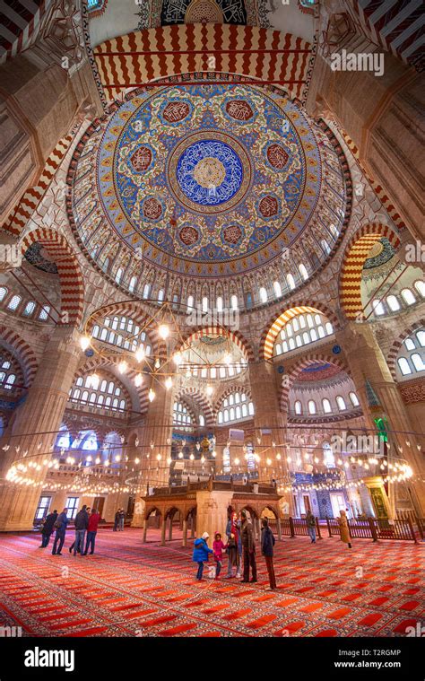 EDIRNE, TURKEY - Inside Interior of Selimiye mosque. The mosque was commissioned by Sultan Selim ...