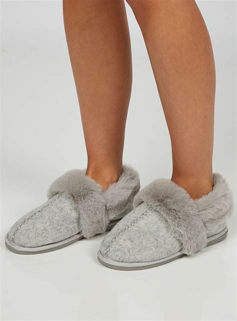 Fur trim mule slippers | Grey Mix | Boux Avenue DE