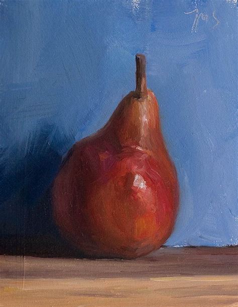 Red Pear on Blue Ground | Daily Painting