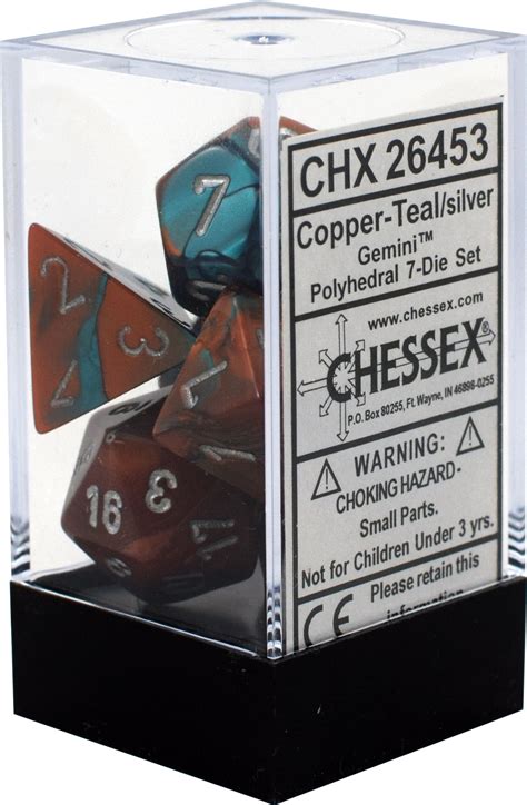 Chessex Gemini Copper Teal w/ Silver Polyhedral 7 Dice Set CHX26453 - Walmart.com