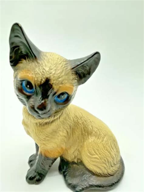 VINTAGE BLUE EYED Siamese Cat Figurine House of Global Art Japan $14.99 - PicClick