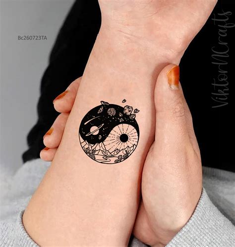 Sun and Moon Temporary Tattoo-yin Yang Tattoo, Nature Tattoo, Universe Tattoo-earth Tattoo ...