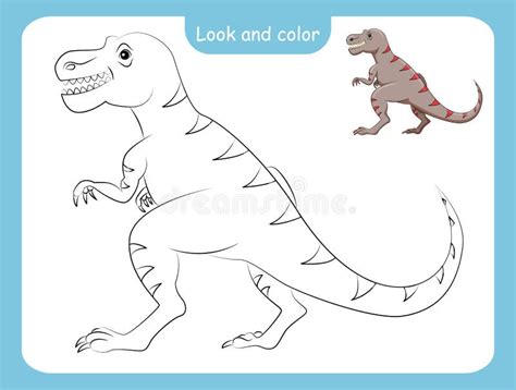 Coloring Page Outline of Dinosaur with Colored Example Stock Vector ...