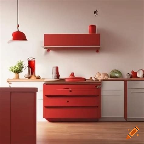 Red and white kitchen design with clay accents on Craiyon