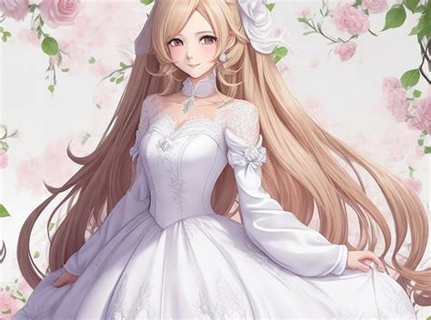 Premium AI Image | An anime girl with white dears wearing wedding dress ...