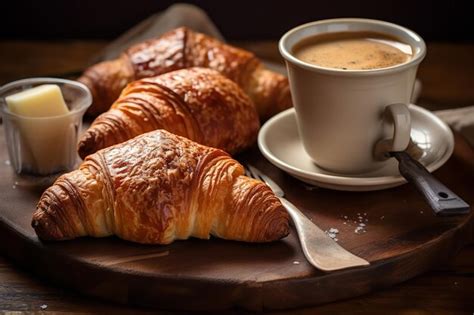 Premium AI Image | French Breakfast Croissant Espresso and Croissant