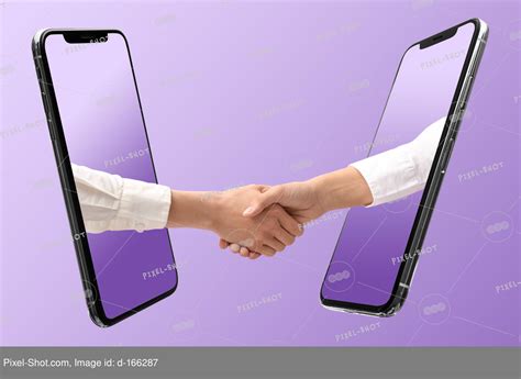 Collage with modern smartphones and business people shaking hands on lilac background :: Stock ...