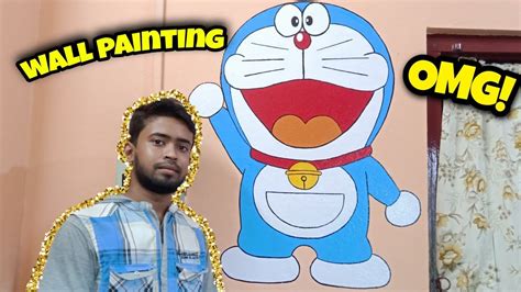 Doreamon wall painting | step by step | How to draw a Wall painting | cartoon wall painting ...