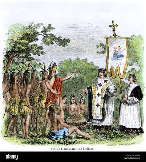 Spanish missionary Father Garzes teaching Native Americans about Stock Photo, Royalty Free Image ...