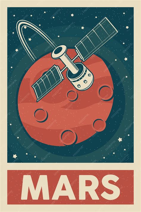 Premium Vector | Retro poster satelite exploring mars