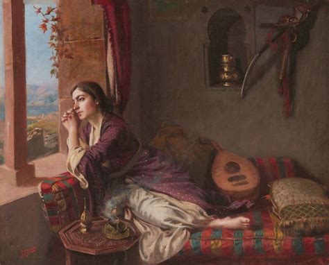 By Habib Srour (1863-1938)_Jeune Libanaise pensive | Peinture orientaliste, Artiste, Peinture