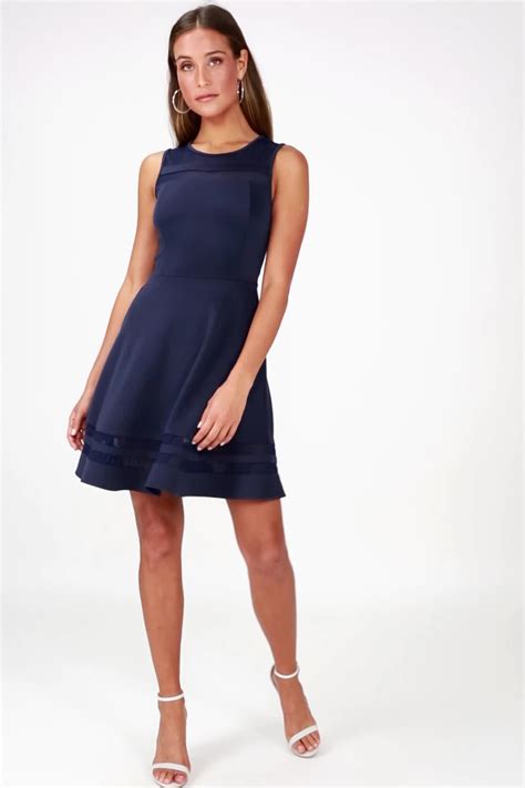 Navy Blue Mesh Dress - Navy Homecoming Dress - $48.00