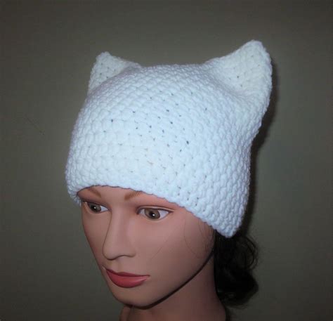 White Cat Hat, Crochet White Cat beanie, Animal Beanie Hat, Kitten Hat, Special Gift Under 25. A ...