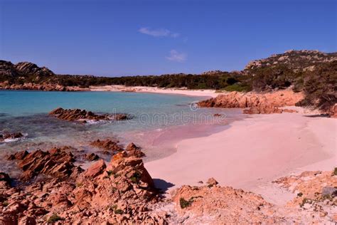 View of the Wonderful Pink Beach in Costa Smeralda, Sardinia, Italy Stock Image - Image of ...