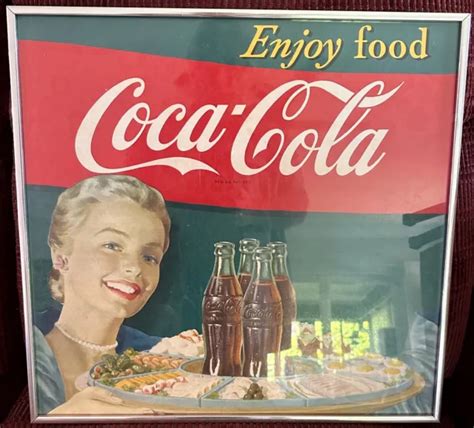 COCA-COLA VINTAGE CARDBOARD Advertising Sign "Enjoy Food" Near Mint Condition $465.00 - PicClick