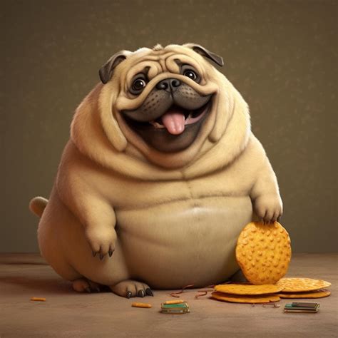 Premium AI Image | A fat pug dog with a piece of cheese on it