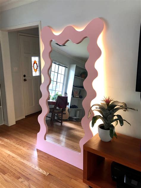 Full length curvy floor mirror with LED lights | Etsy