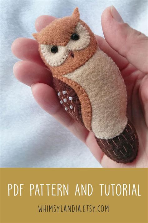 PDF Pattern of Mini Brown Horned Owl Felt Brooch Ornament Soft Toy ...