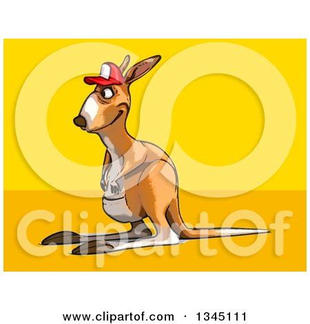 Clipart of a Cartoon Kangaroo Wearing a Baseball Cap over Yellow and Orange - Royalty Free ...
