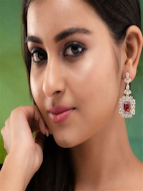 Buy Saraf RS Jewellery Red & White Gold Plated AD Studded Contemporary Drop Earrings - Earrings ...