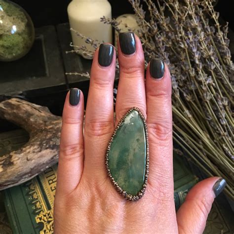Moss Agate Ring size 8-1/2 / Natural Stone Ring / Crystal Ring / Gypsy ...