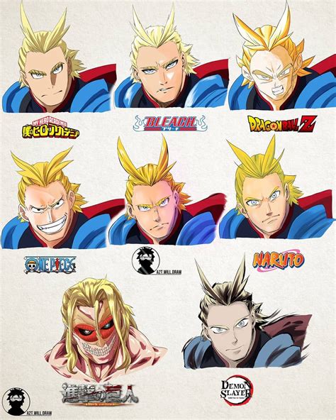 All Might in different manga styles [by A2T will Draw] | Anime characters, Anime toon, All anime ...